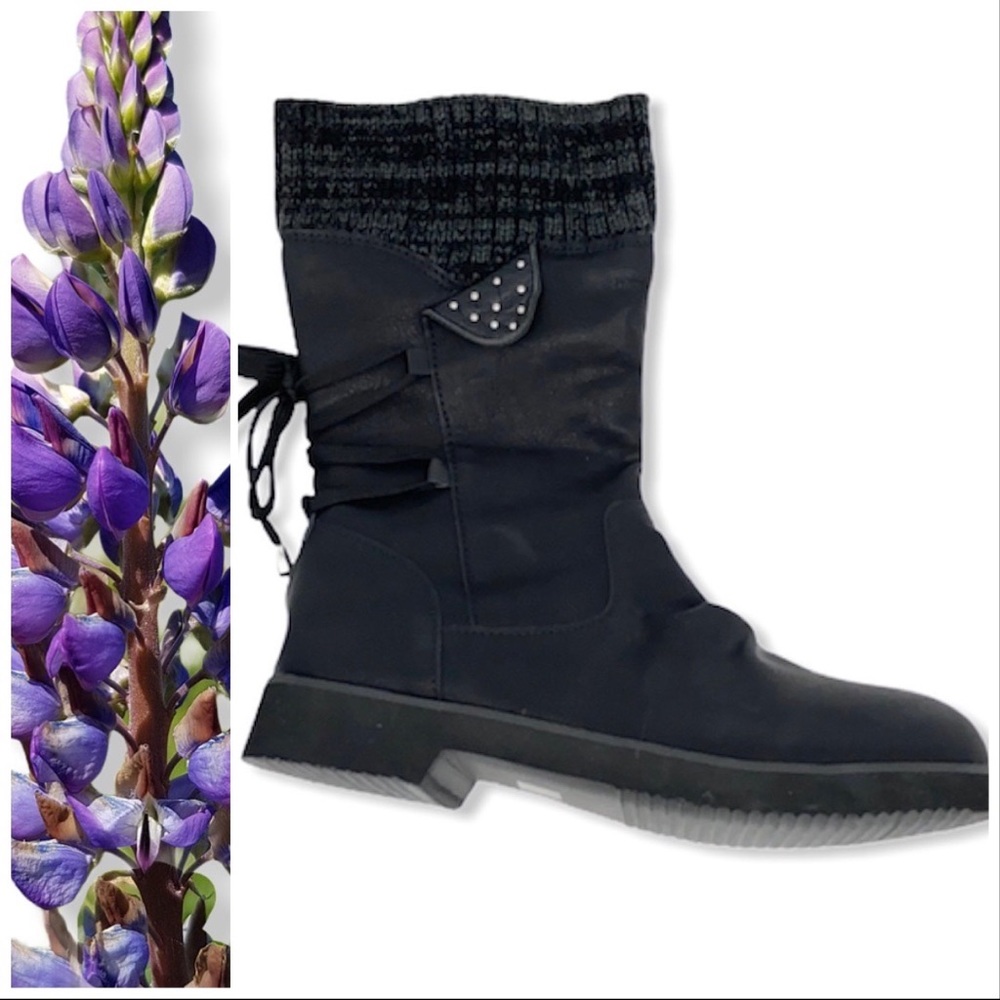 Black Faux-Leather Mid Calf Boots
